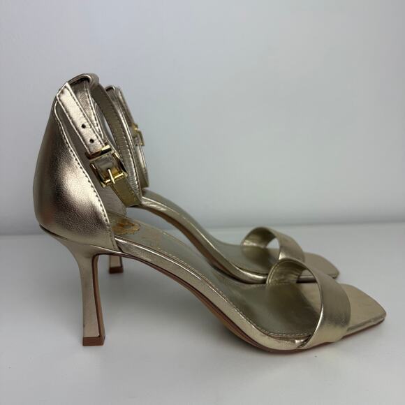Vince Camuto Womens Enella Ankle Strap Square Toe Gold Sandals Stiletto Heels 6M - Picture 1 of 12